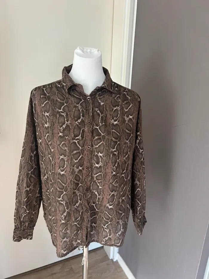 Miya chemise, blouse, voile de coton, imprimer reptiles, léopard, femme, oversize taille unique