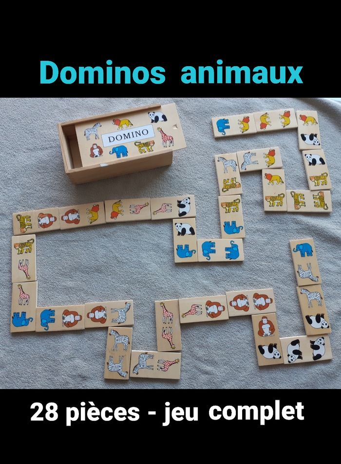 Jeu complet de dominos animaux en bois