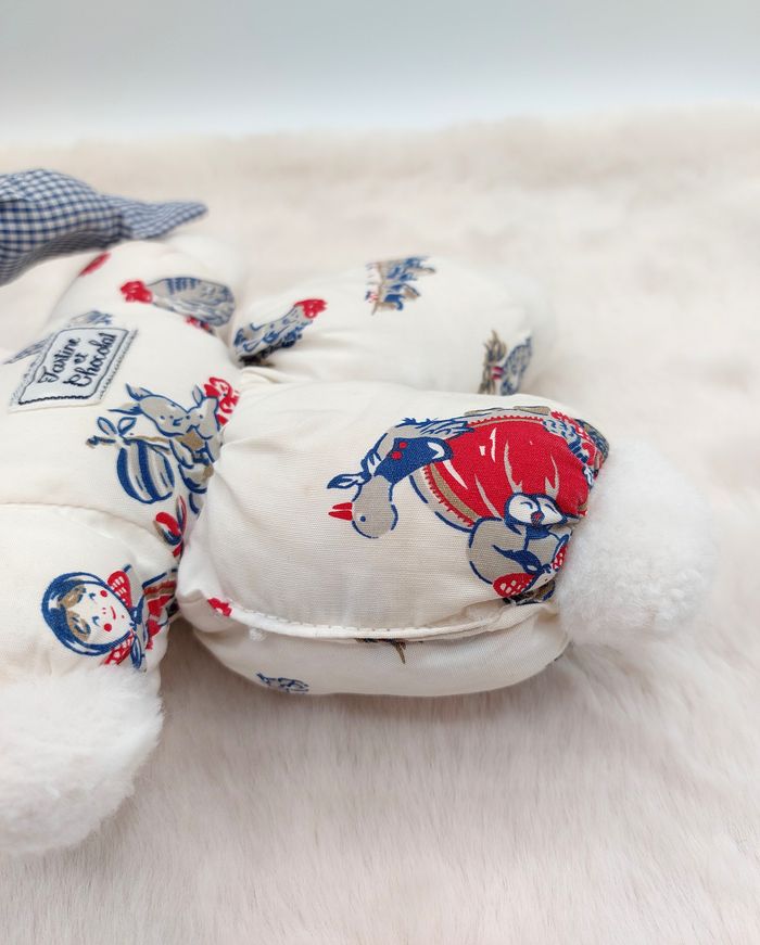 Ancien doudou poupée tissu lutin blanc Tartine et Chocolat bonnet vichy carreaux bleu blanc poule ca - photo numéro 10
