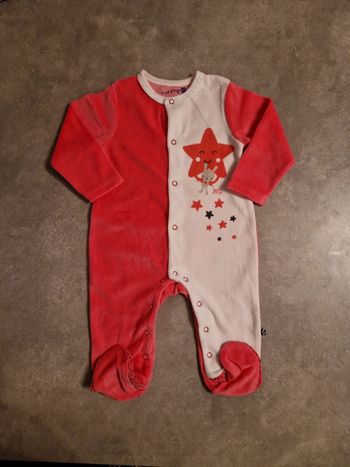 Grenouillère 1 pièce bébé fille velours rose blanc motifs lapin T12mois TBE sucre d'orge