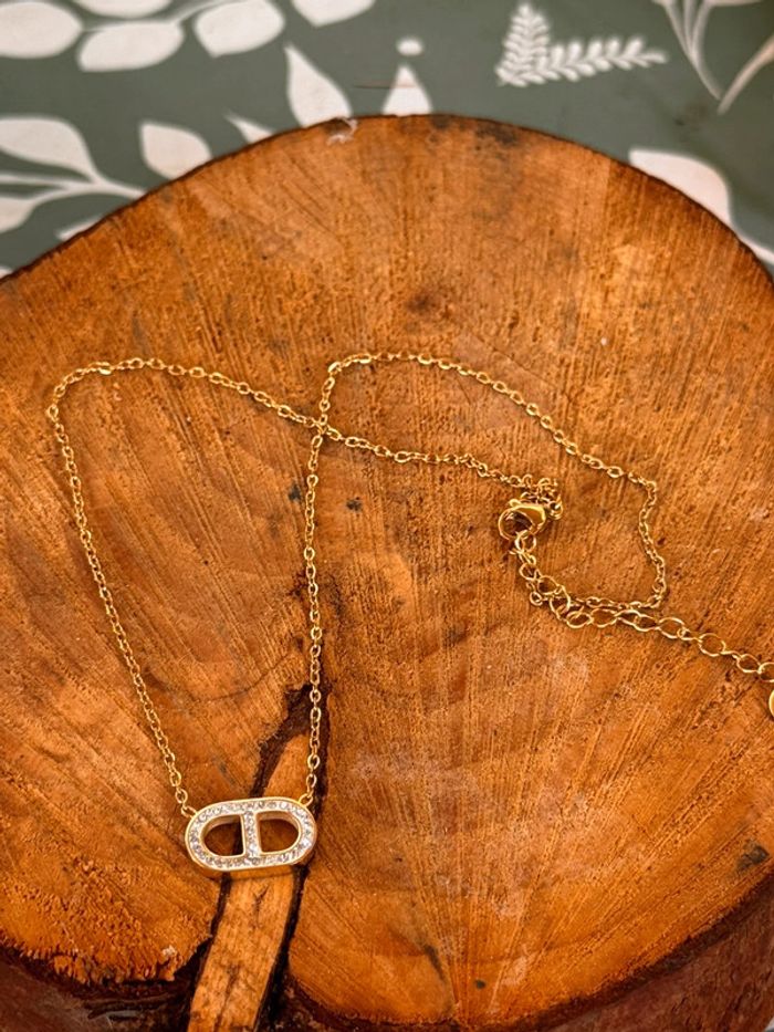 Collier  chaîne réglable acier inoxydable or cd cristaux - photo numéro 2