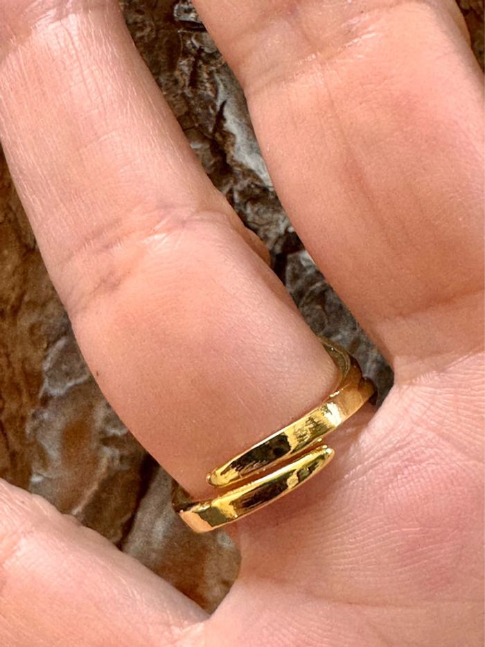 Grosse bague habaha Paris acier inoxydable or cornaline et jade vert zircons - photo numéro 2