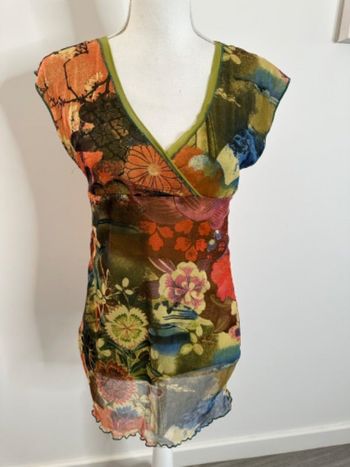 Tunique en mesh à fleurs multicolore Y2K VintageT38 M