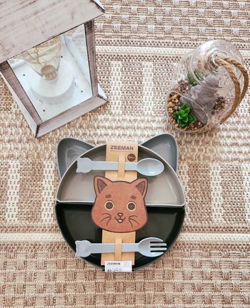 Assiette chat bébé 3 en 1 +6mois Neuf