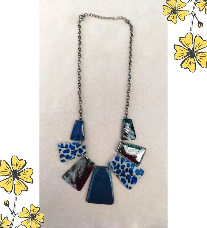 Collier graphique motifs panthère et émail bleu – Collection Brume Bleue - photo numéro 4
