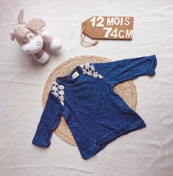 Haut 👣 bleu et dentelle, tape à l'œil, 12 mois