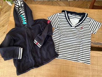 Ensemble 8 ans marine veste gilet  matelassée à capuche t-shirt marinière