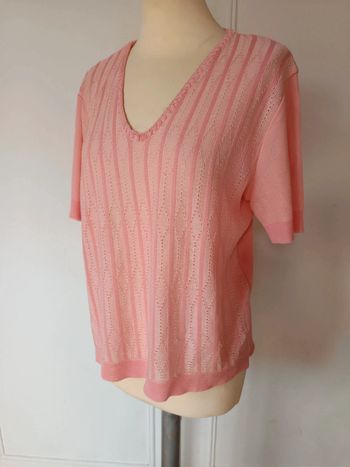 💎haut Tee shirt Sexy femme élégant romantique coton brodé au crochet taille l corail été vintage