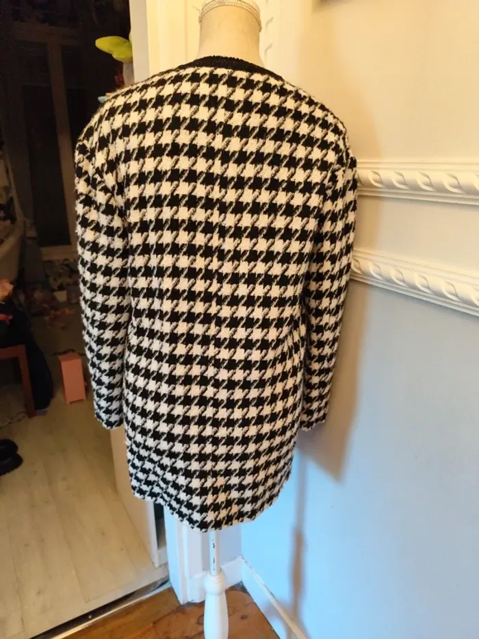Veste laine mélangée Mango tweed pied de poule noir blanc XS/S - photo numéro 4