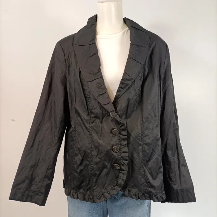 Veste créateur à volant - col et couture volants - Noir argenté Taille 44 A106