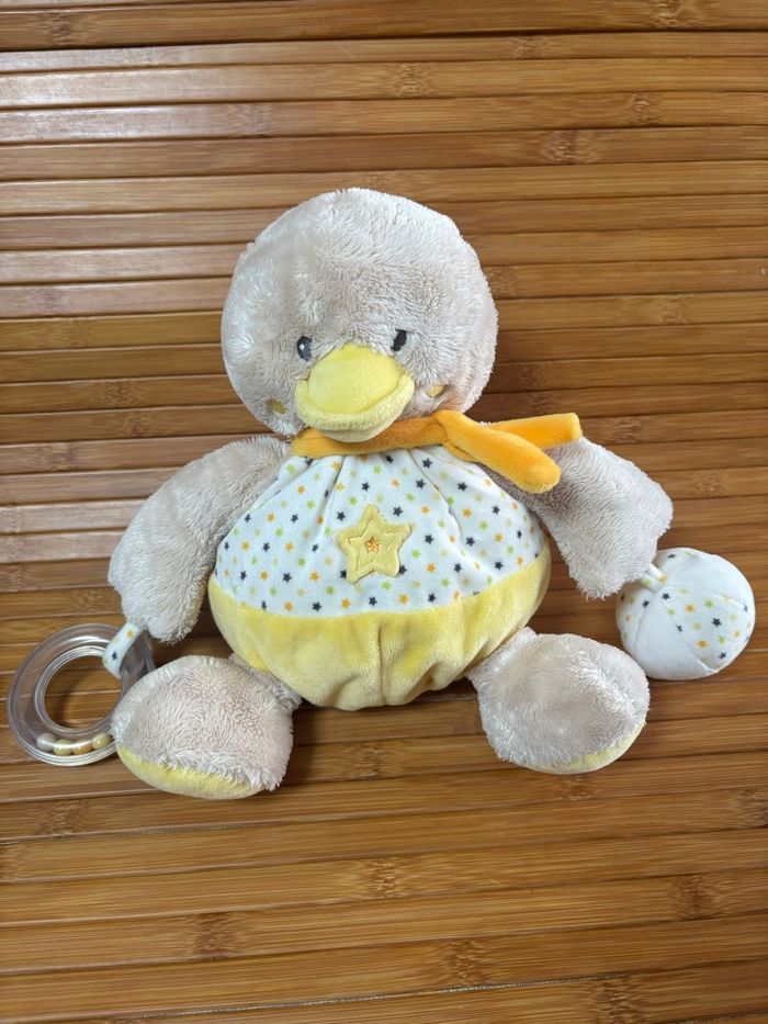 Doudou éveil canard jaune blanc anneau balle mots d enfants - photo numéro 2