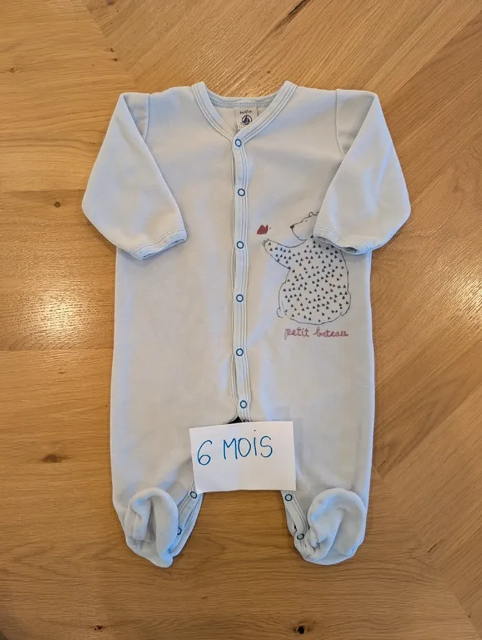 Pyjama velours Petit bateau - Taille : 6 mois