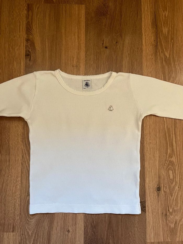 Tee shirt blanc tricot de peau manches longues Petit Bateau