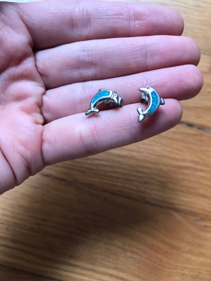 Boucles d’oreille argent et turquoise forme dauphin