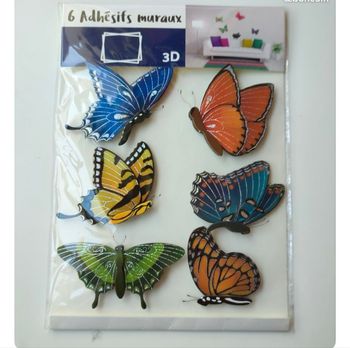 6 papillons autocollants pour décoration murale de 8 -10 cm