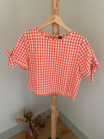 Blouse à carreaux orange
