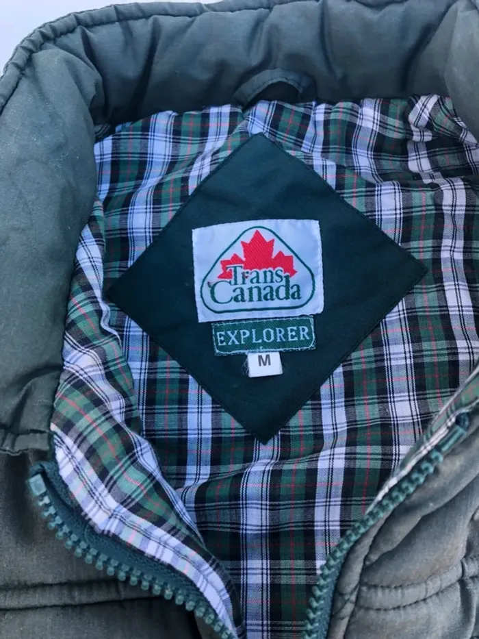 Trans Canada Explorer Vintage Vest Puffer Mens Medium Kaki and inside plaid - photo numéro 4