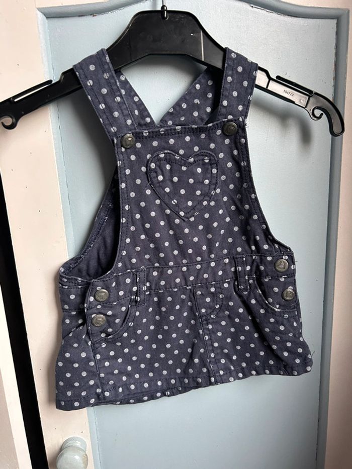 Robe salopette jean , miss cutie, 9-12 mois.