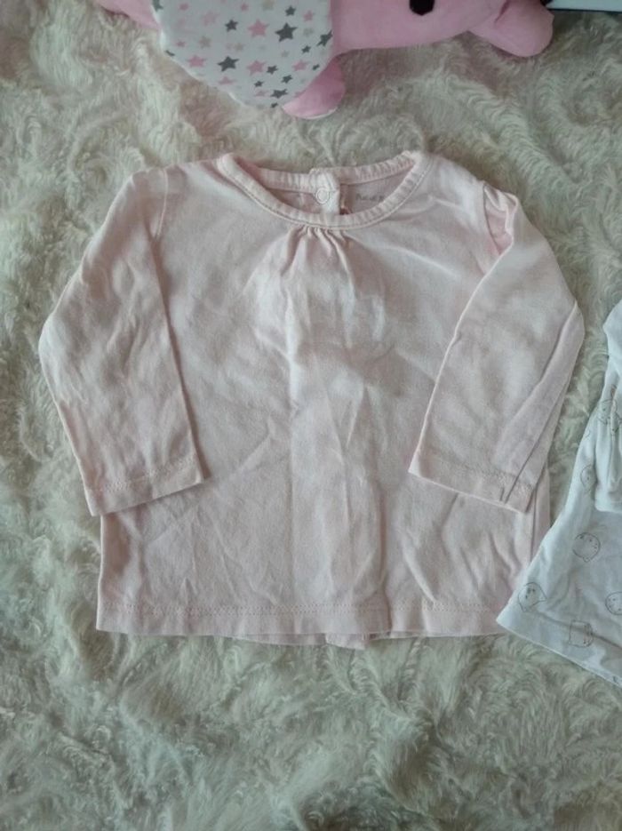 Lot de 2 tee shirt/chemise manches longues Fille 3 mois 100% coton Lapin chat ours Pat et Ripaton - photo numéro 3