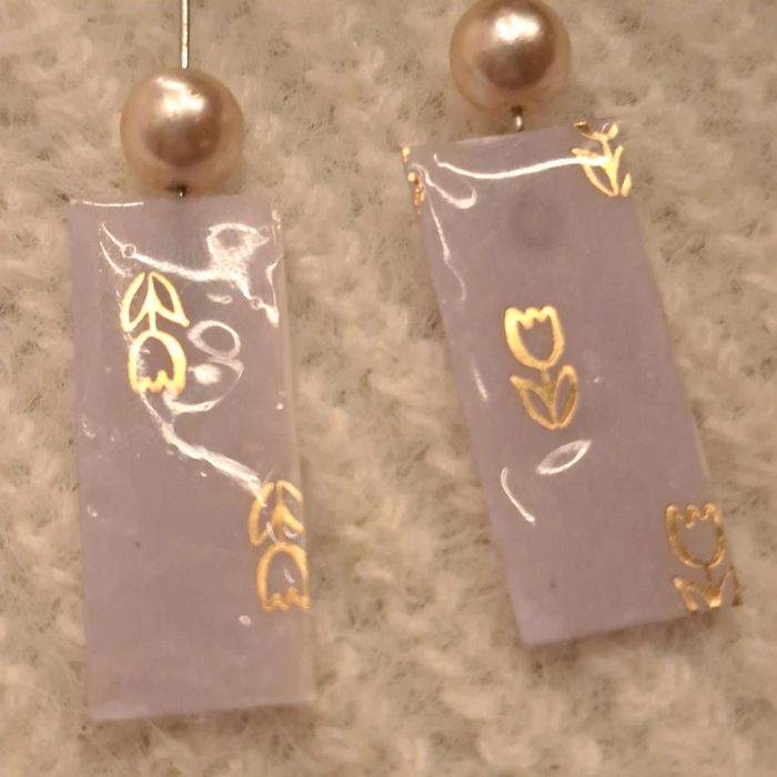 Boucles d'oreilles pendante rectangulaire légère blanche doré - photo numéro 6