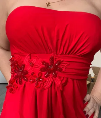 Robe longue rouge bustier strass sexy