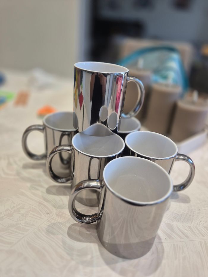 Lot de 6 tasses en céramique effet miroir chromé Neuves. - photo numéro 5