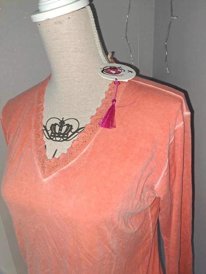 Top tunique manches longues corail Pink planet. Taille 1 - photo numéro 2