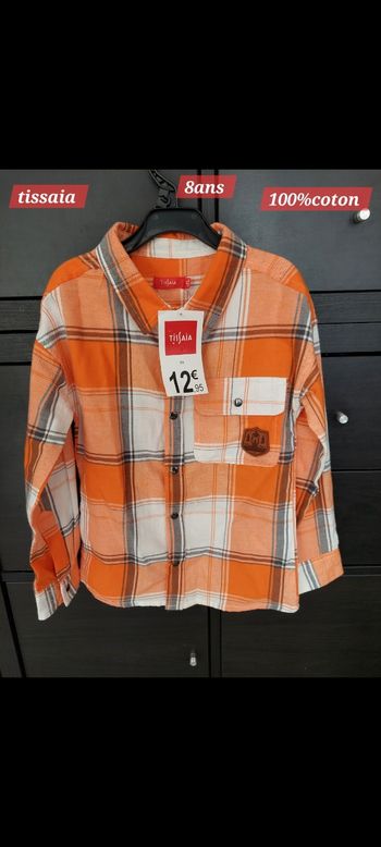 Chemise orange blanche et noire garçon 8ans