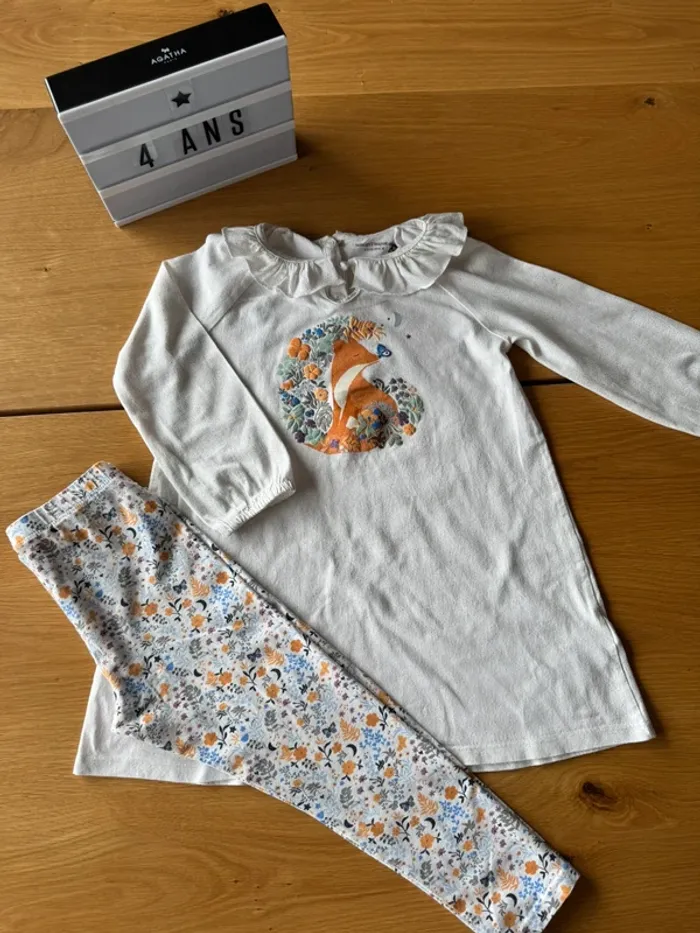 Chemise de nuit à ML avec pantalon coton léger thème renard 🦊 - Taille 4 Ans - photo numéro 3