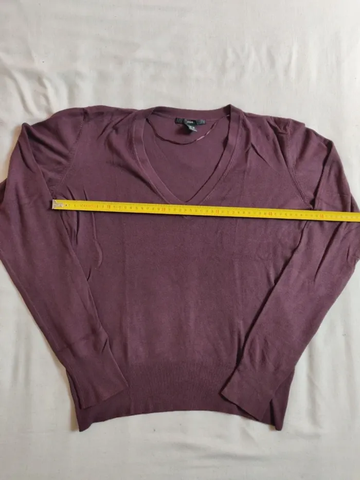 Pull fin léger col V prune H&M taille 40 - photo numéro 7