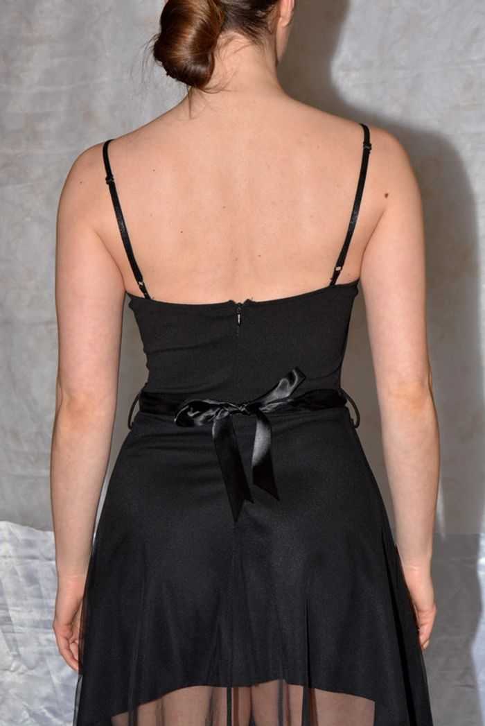 robe noire unie élégante volant transparent évasée nœud à la taille taille 34/36 - photo numéro 8