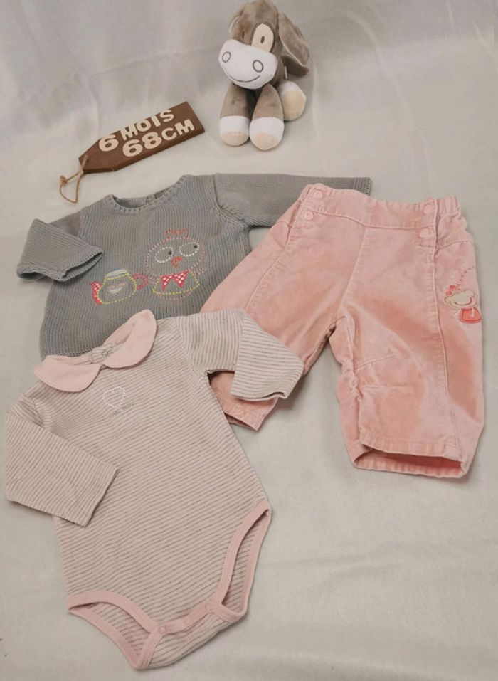 Ensemble 👣 3pieces,  pull  dpam,  pantalon  velours  okide, bodie col  claudine tao,  6mois/67cm - photo numéro 18