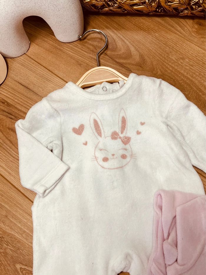 Taille 3 mois lot de 2 pyjamas velours fille orchestra blanc rose pale * lapin nuage * 🎀 - photo numéro 2