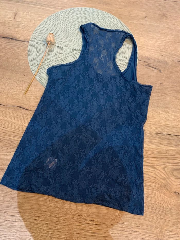 T shirt debardeur - bleu - dentelle - taille S - Akac Ecou