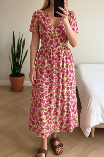 Robe longue fleurie rose et vert clair Zara – Taille S – Neuve