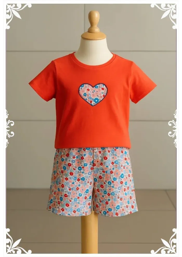 🍊 Pyjama fille 12 ans – Haut Kiabi brodé & short fait main 🌸