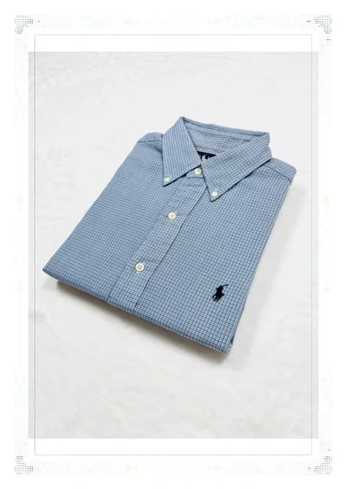 Ralph Lauren chemise à petits carreaux bleu ciel coton homme XL coupe Yarmouth