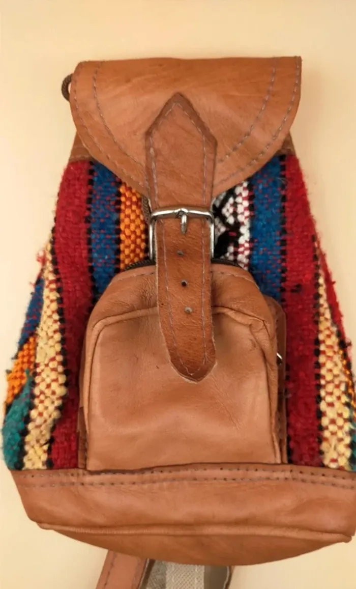 Sac à dos cuir avec motifs toile colorés