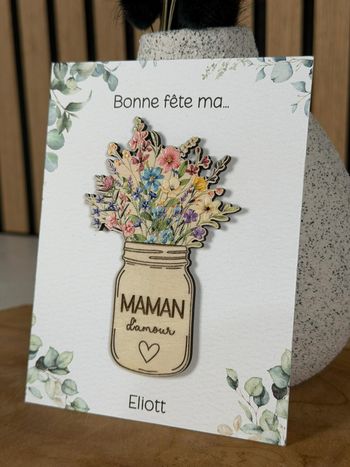 Magnet en bois personnalisé avec carte + enveloppe cadeau - Bonne Fête Maman