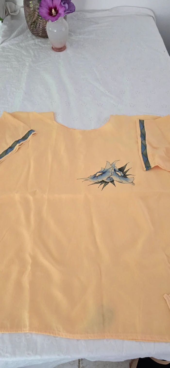 Blouse t-shirts en Soie Naturelle Peinte à la Main piece uniques Vintag - photo numéro 9