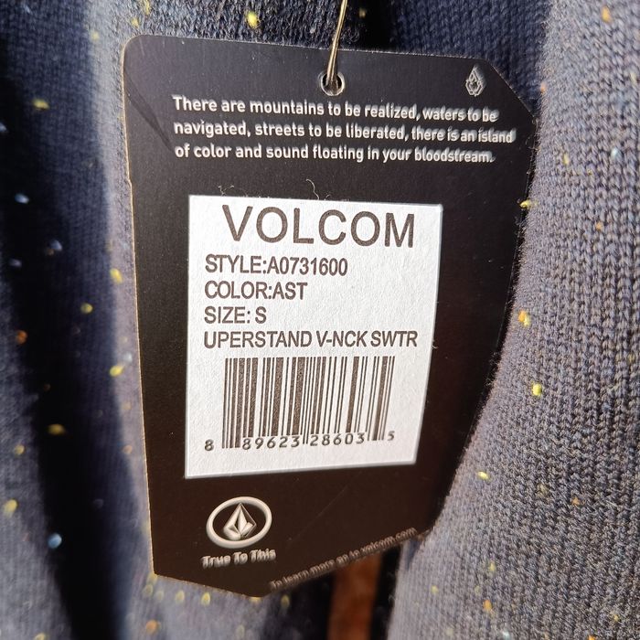 Pull légèrement col V Volcom Neuf taille S Bleu marine tacheté logo brodé Gris - photo numéro 9