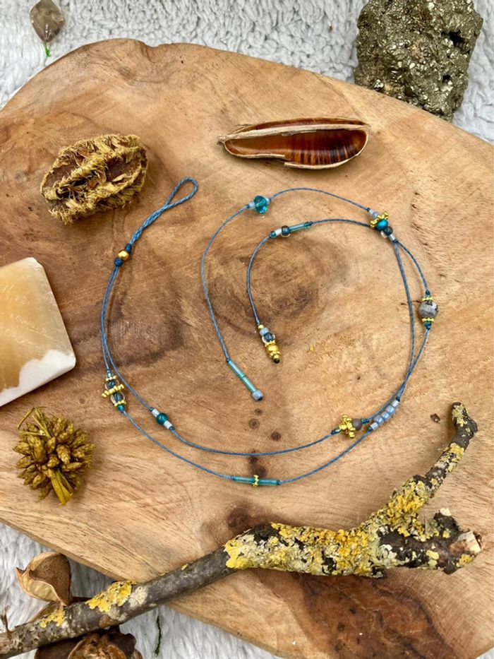 Bijou de cheveux, ateba, macramé pierre Apatite
