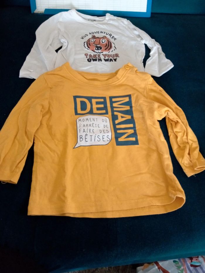 Lot 2 t-shirt manches longues 9mois bebe - photo numéro 2