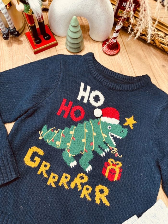 Taille 8 ans pull et teeshirt Noël garçon Inextenso Gemo bleu gris * dinosaures * 🎄 - photo numéro 2