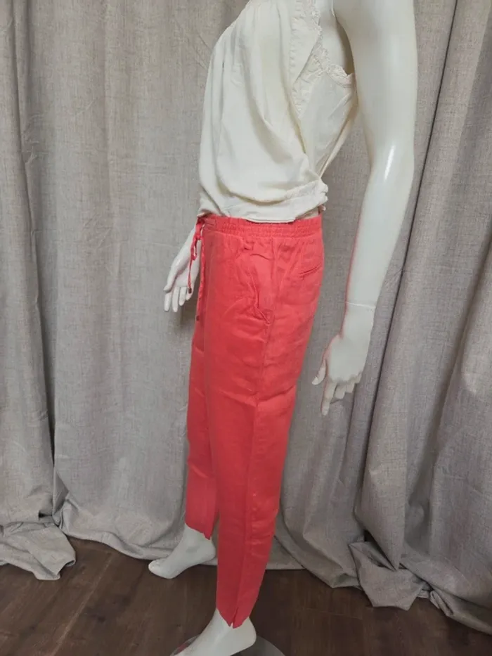 Pantalon rose corail en lin S club med - photo numéro 2