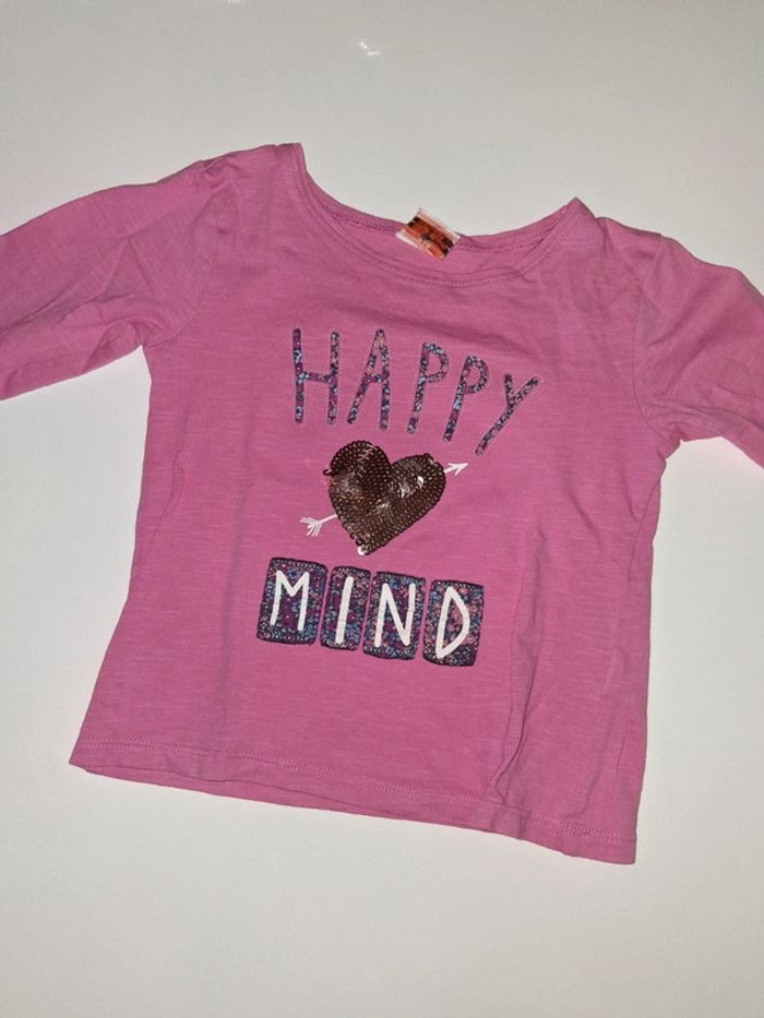 T-shirt Happy rose fuschia Tape A L’Œil avec paillettes - photo numéro 2