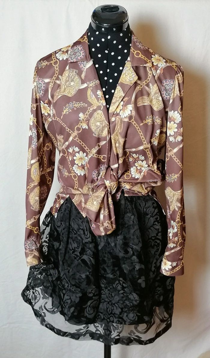 Chemisier bijoux marron doré Taille L Vintage - photo numéro 2