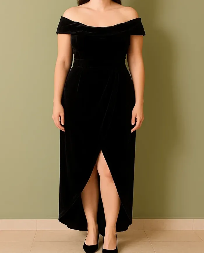 Élégante robe longue noire en velours – TailleXL correspondant plus à un L