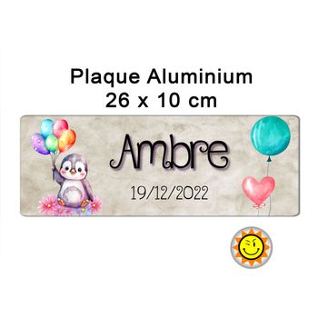 Plaque prénom aluminium personnalisée 26 x10 cm