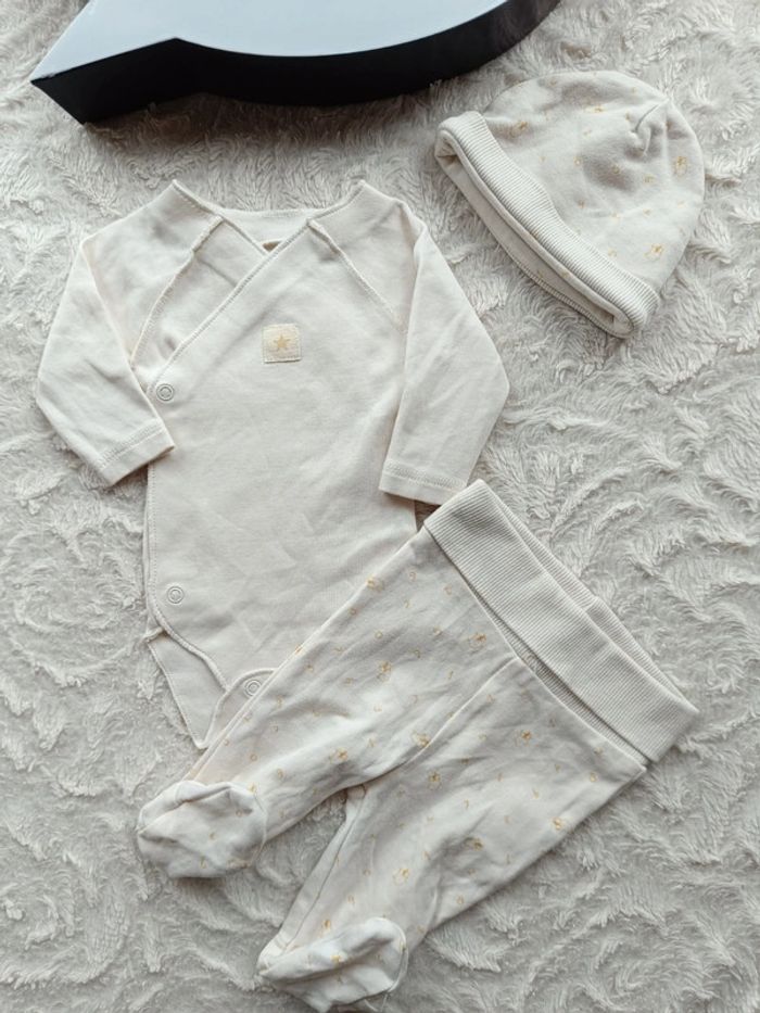 Ensemble 3 pièces (body manches longues+legging avec pied+bonnet) Mixte 1 mois mouton - photo numéro 2